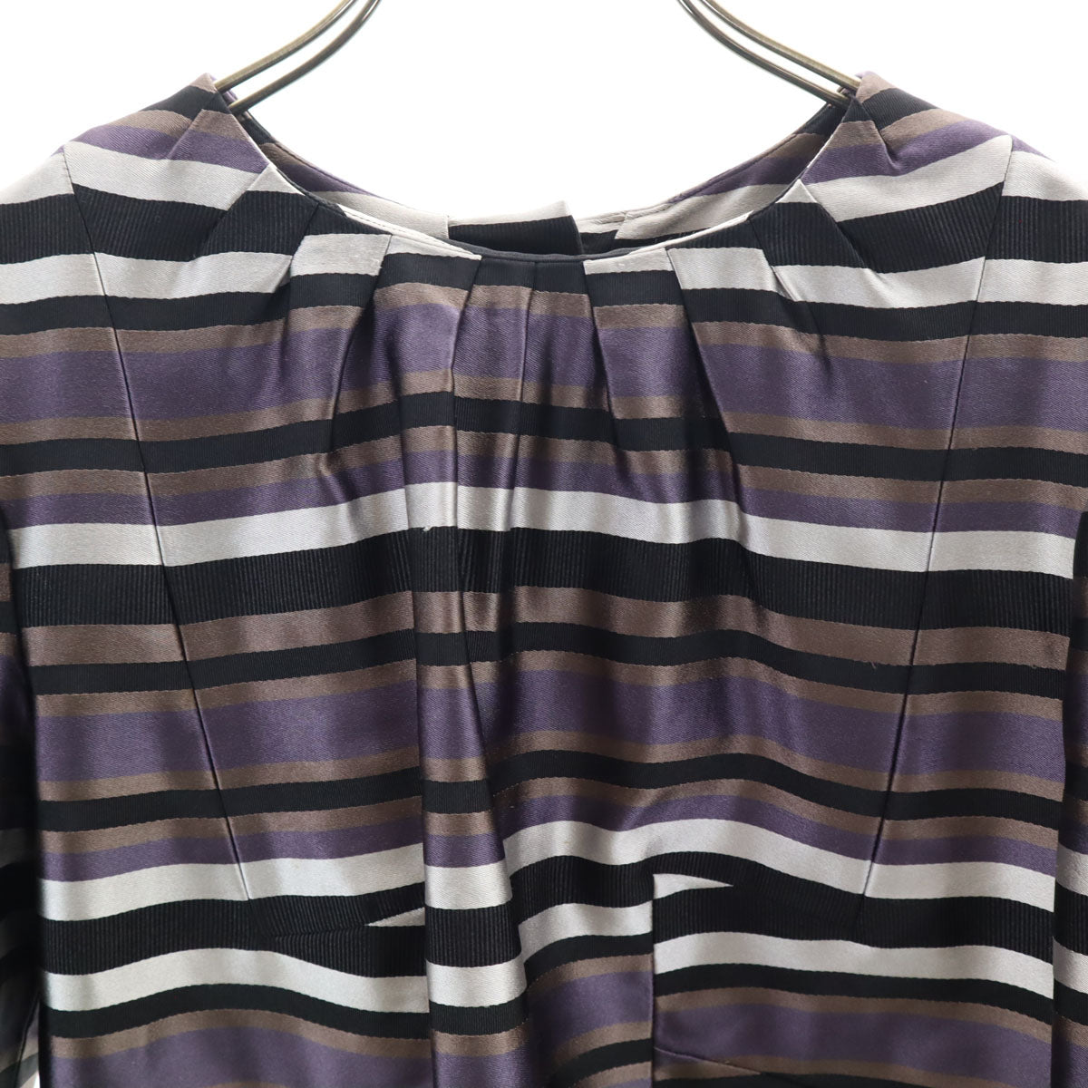 LOUIS VUITTON ルイヴィトン フランス製 シルクブレンド ボーダー柄 5分袖 ブラウス 38 パープル レディース