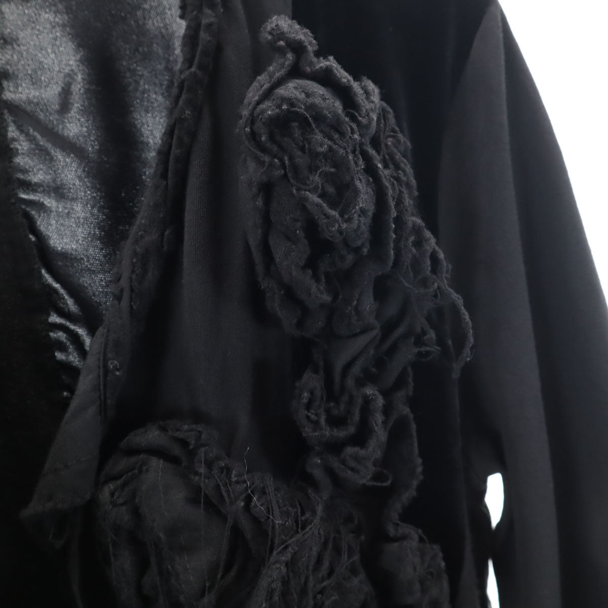 tricot COMME des GARCONS トリコットコムデギャルソン 2003年 00s 日本製 長袖 ベロア切替 フリル カーディガン M ブラック レディース