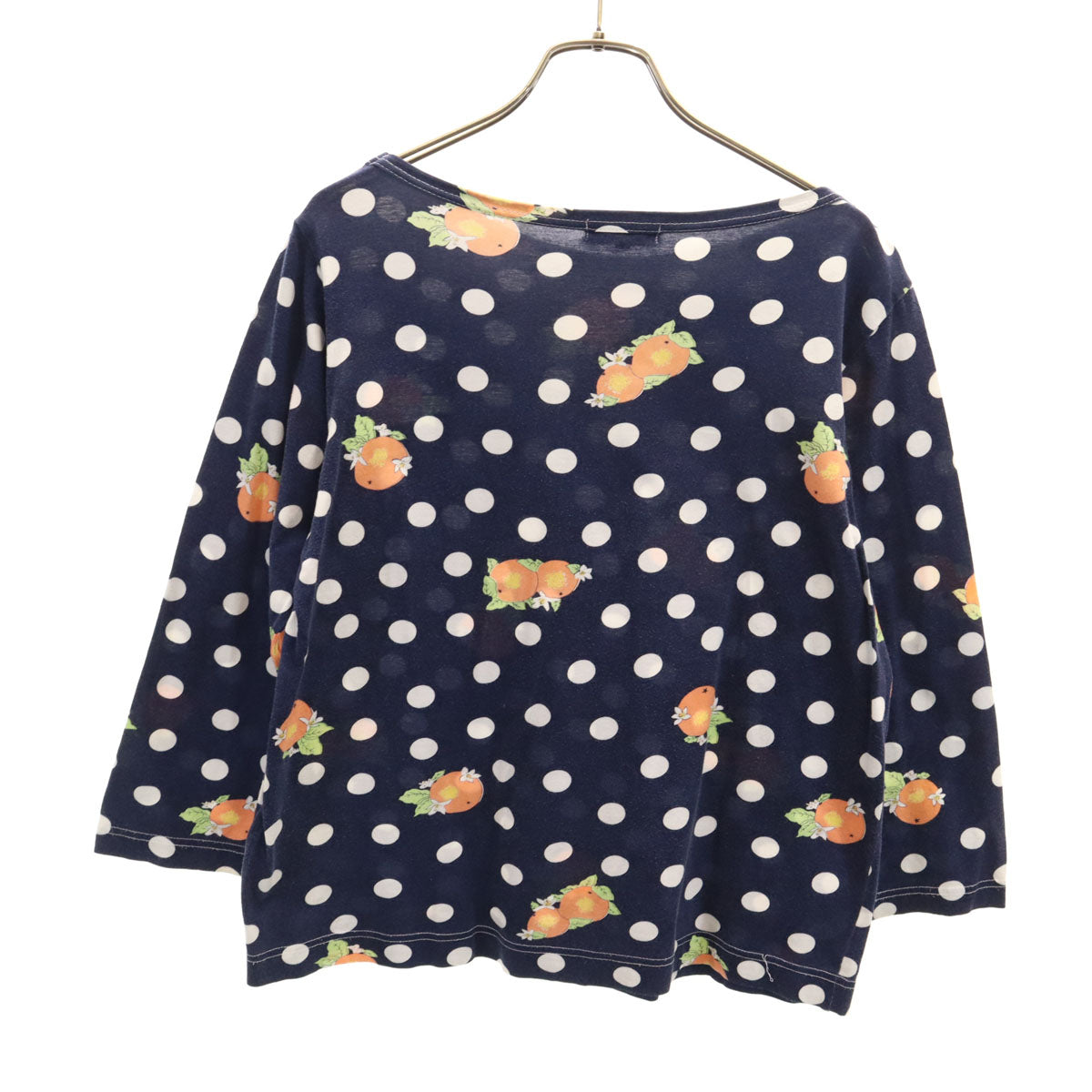 tricot COMME des GARCONS トリココムデギャルソン ドット オレンジ柄 7分袖 ボートネック カットソー S ネイビー レディース