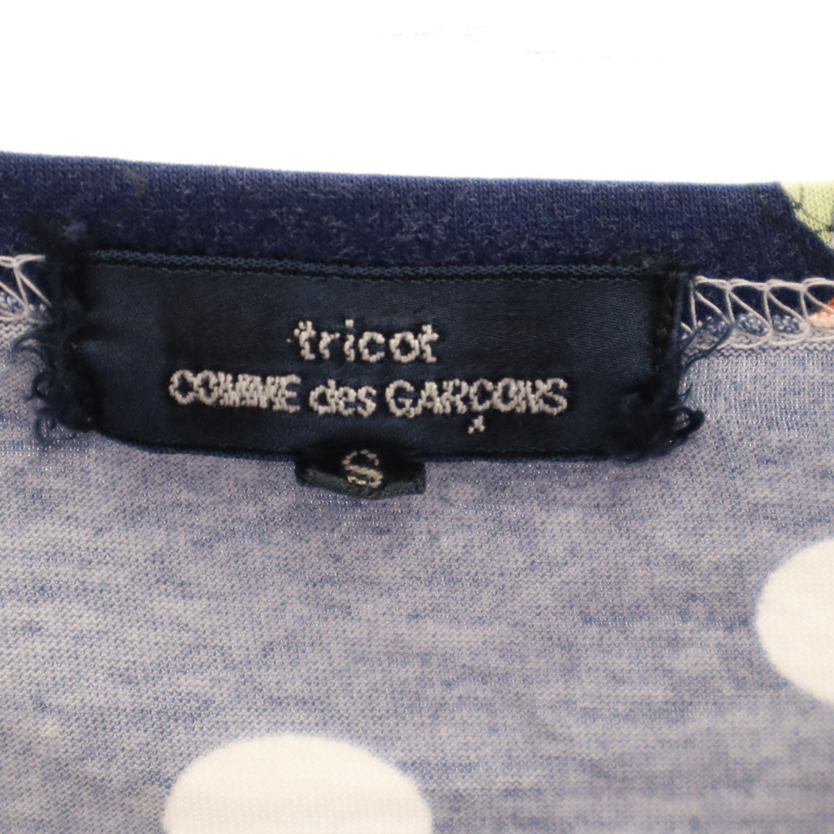 tricot COMME des GARCONS トリココムデギャルソン ドット オレンジ柄 7分袖 ボートネック カットソー S ネイビー レディース
