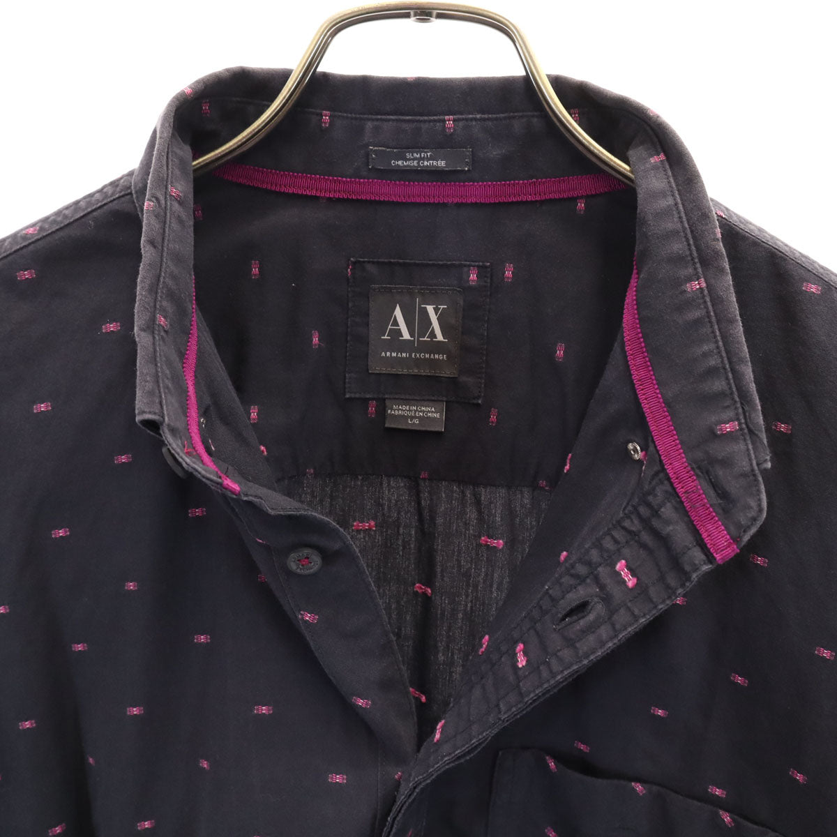 ARMANI EXCHANGE アルマーニエクスチェンジ 総柄 長袖 コットンシャツ L チャコール メンズ