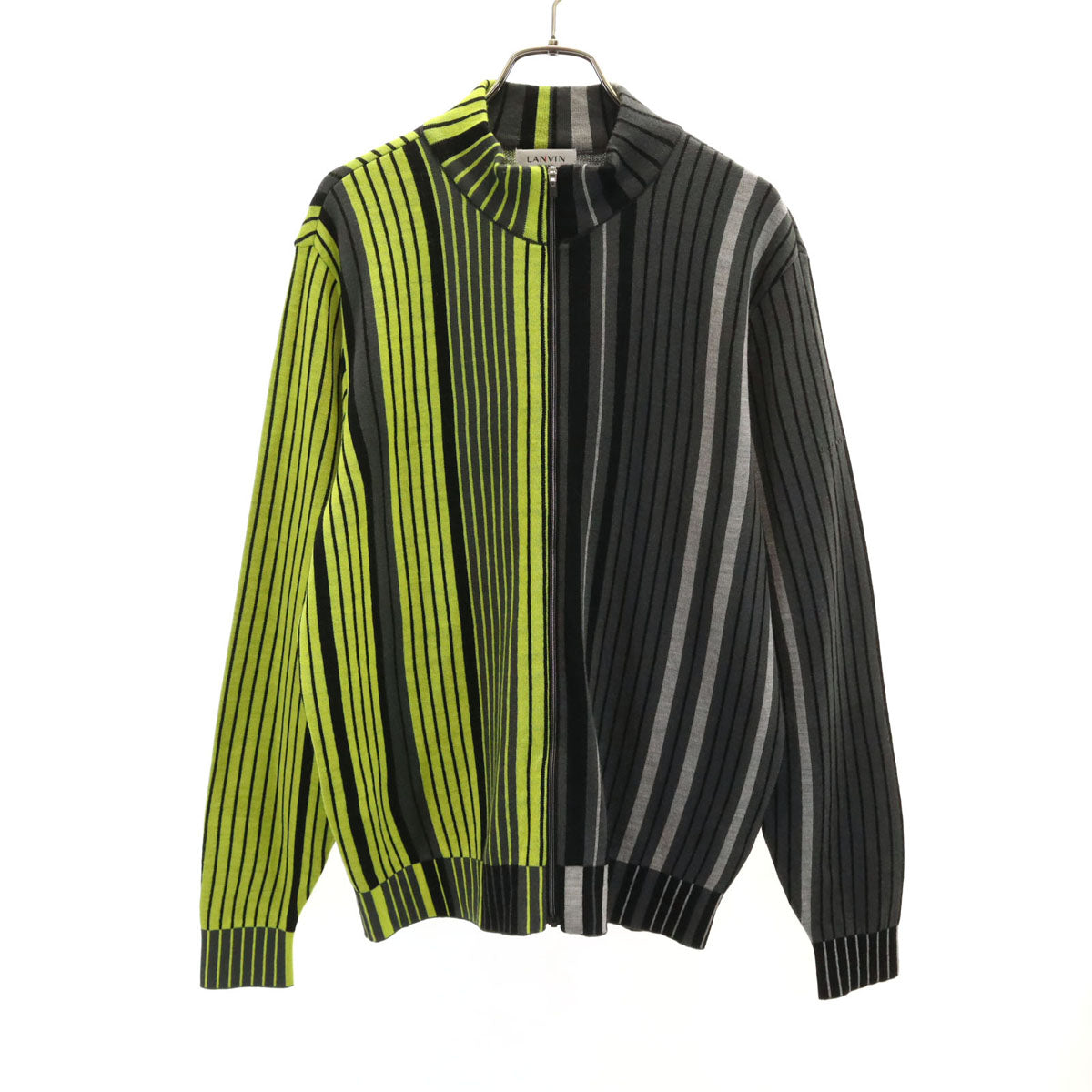 LANVIN SPORT ランバン スポーツ 日本製 ウールブレンド ストライプ柄 ジップ ニットジャケット 40 グレー メンズ