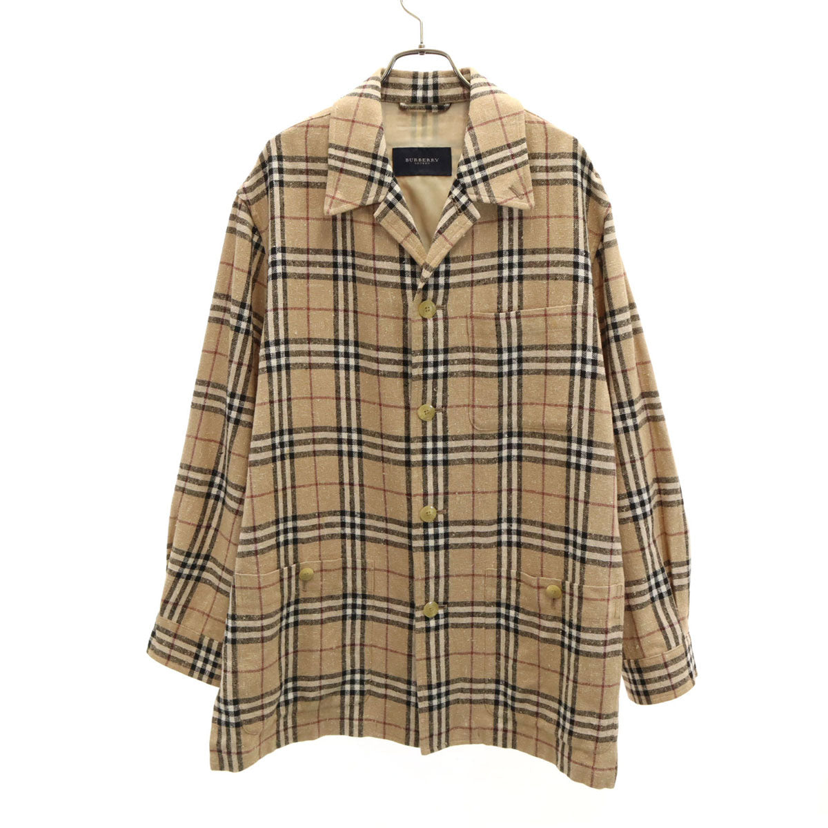 BURBERRY LONDON バーバリーロンドン 日本製 リネンブレンド ノバチェック シャツジャケット LL ベージュ 三陽商会 メンズ