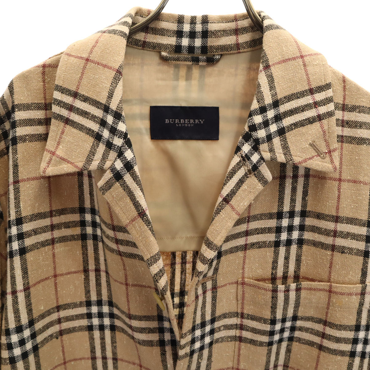 BURBERRY LONDON バーバリーロンドン 日本製 リネンブレンド ノバチェック シャツジャケット LL ベージュ 三陽商会 メンズ