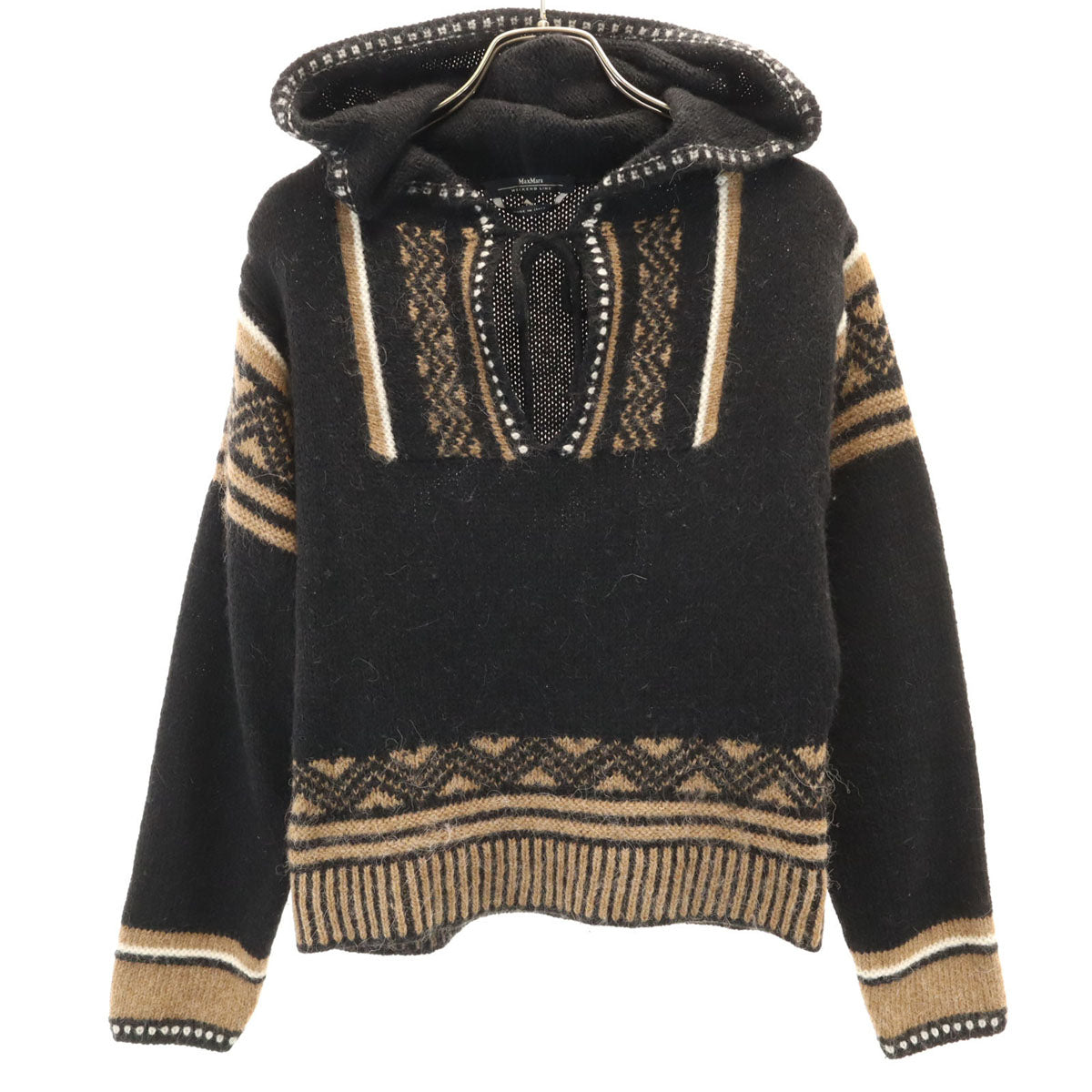 MAX MARA WEEK END LINE マックスマーラウィークエンドライン イタリア製 エスニック柄 長袖 セーター S ブラック ニット フーディー レディース