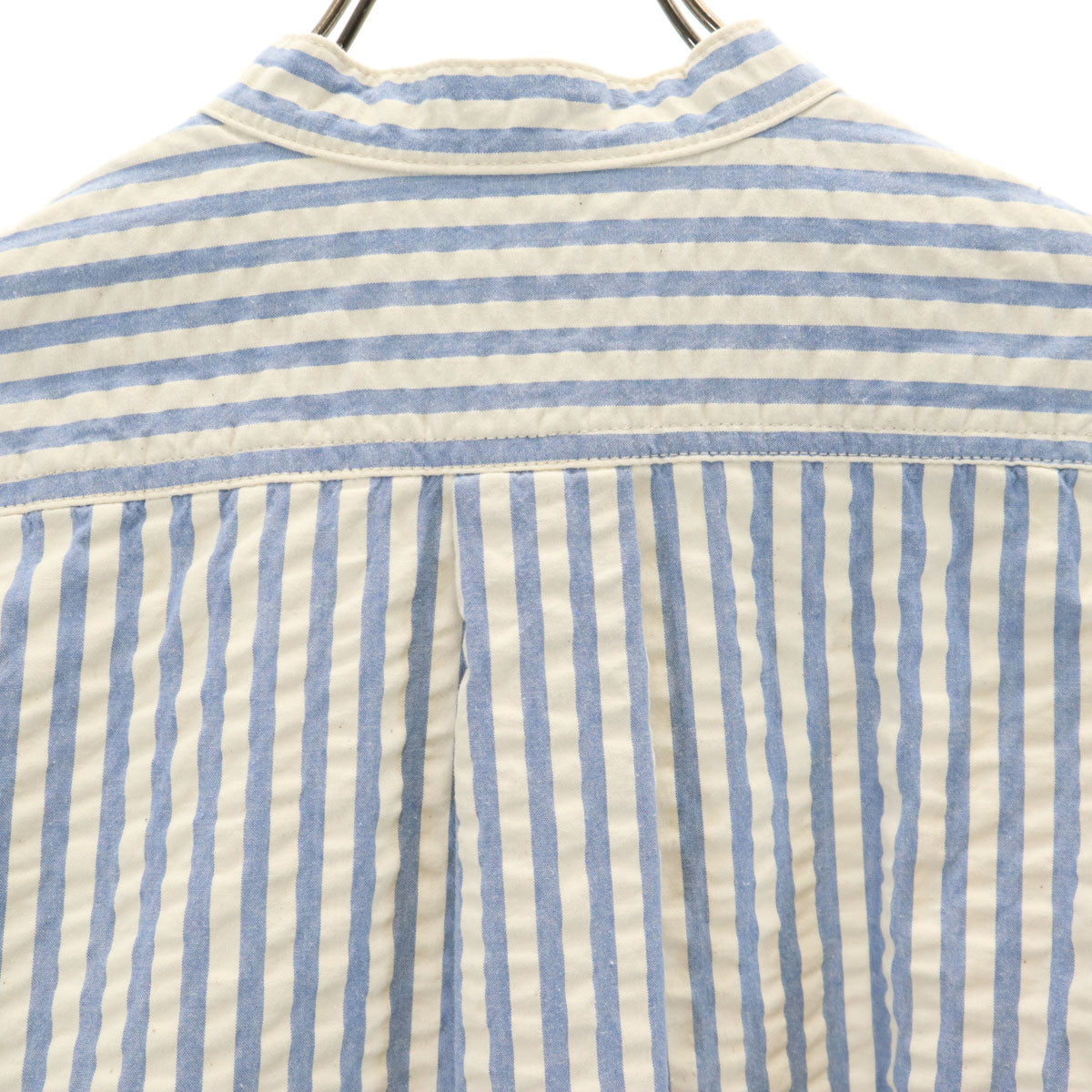 MOMOTARO JEANS 桃太郎ジーンズ ストライプ柄 長袖 プルオーバー バンドカラーシャツ 36 ホワイト シアサッカー メンズ