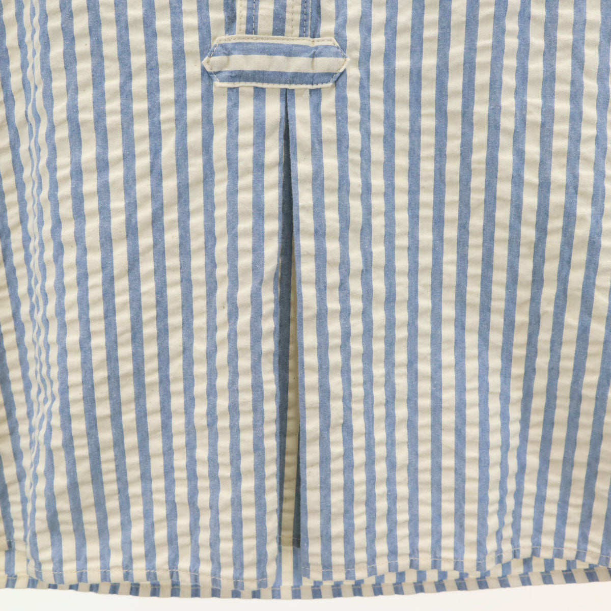 MOMOTARO JEANS 桃太郎ジーンズ ストライプ柄 長袖 プルオーバー バンドカラーシャツ 36 ホワイト シアサッカー メンズ