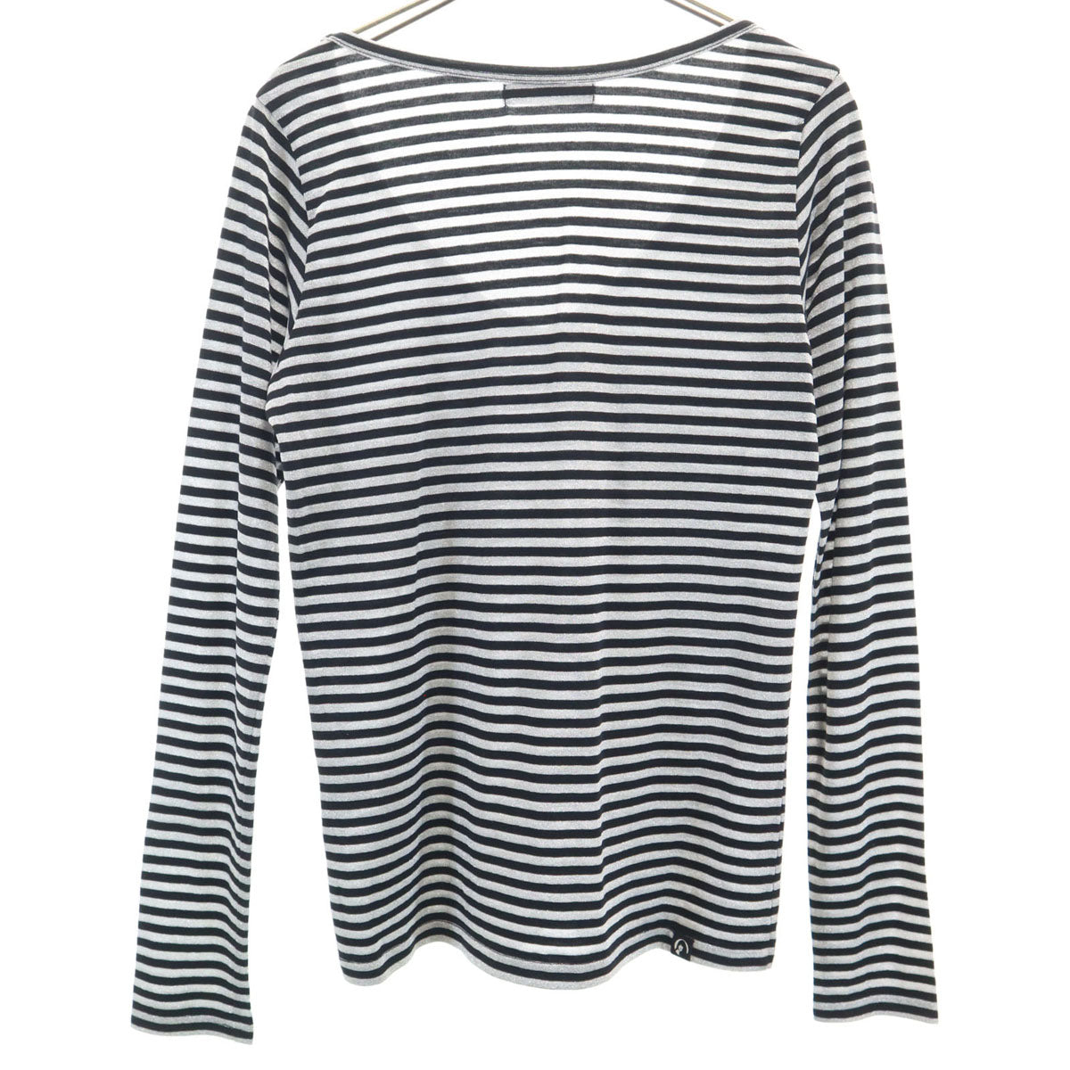 美品 HYSTERIC GLAMOUR ヒステリックグラマー 日本製 ボーダー柄 長袖 Vネック Tシャツ FREE シルバー ラメ ロンT レディース