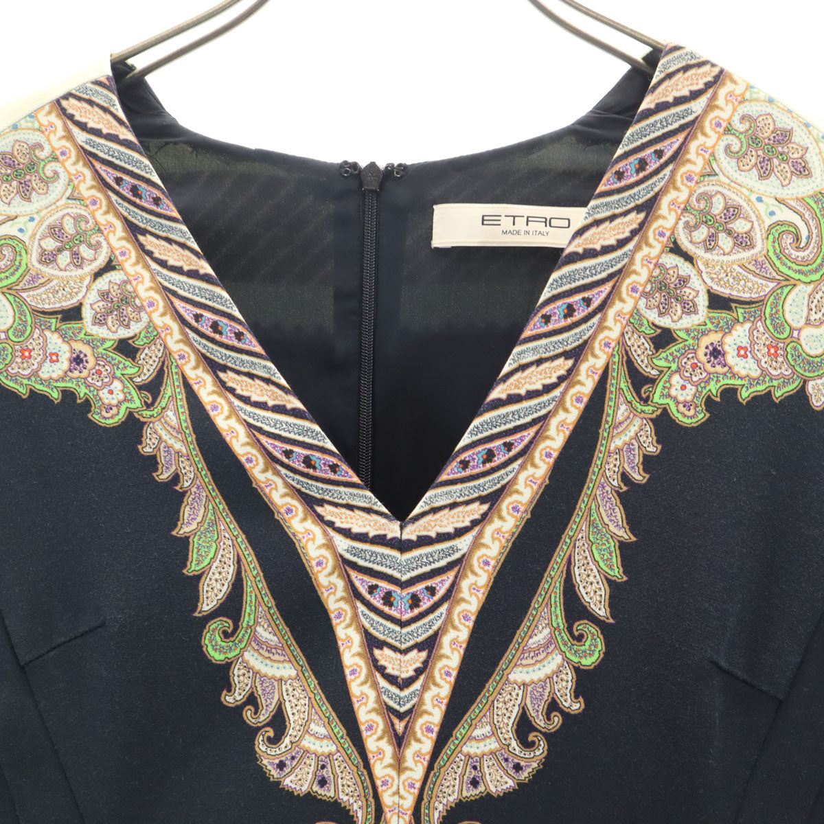 ETRO エトロ イタリア製 総柄 長袖 ワンピース 38 ブラック レディース