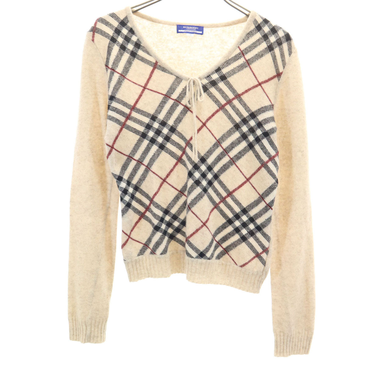 BURBERRY LONDON BLUE LABEL バーバリー ロンドン ブルーレーベル チェック柄 長袖 セーター M ベージュ 三陽商会 ニット レディース