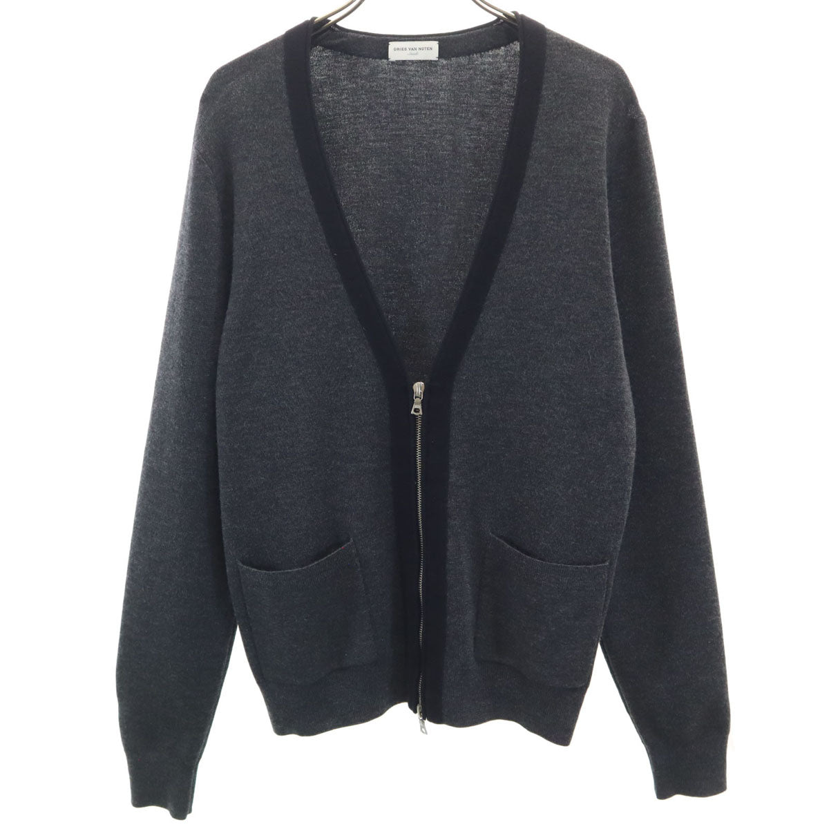 DRIES VAN NOTEN ドリスヴァンノッテン 長袖 Vネック フルジップ ニットカーディガン S チャコールグレー メンズ