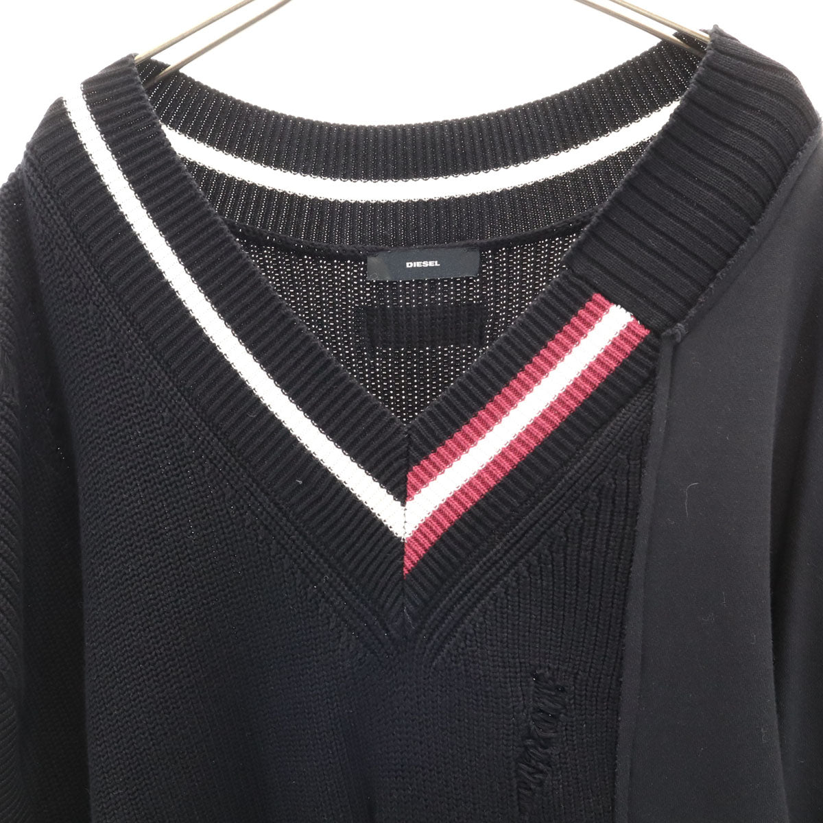 DIESEL ディーゼル ダメージ加工 ロング ニットベスト XS ブラック グランジ メンズ