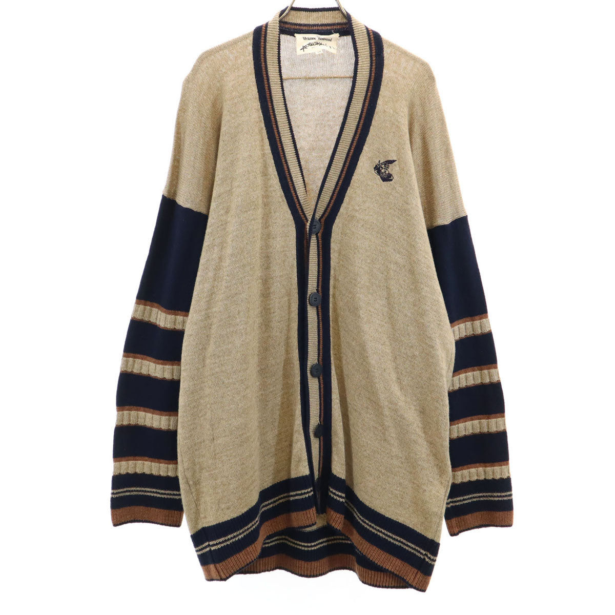 Vivienne Westwood ANGLOMANIA ヴィヴィアンウエストウッド アングロマニア 日本製 長袖 Vネック ニットカーディガン 38 ベージュ レディース