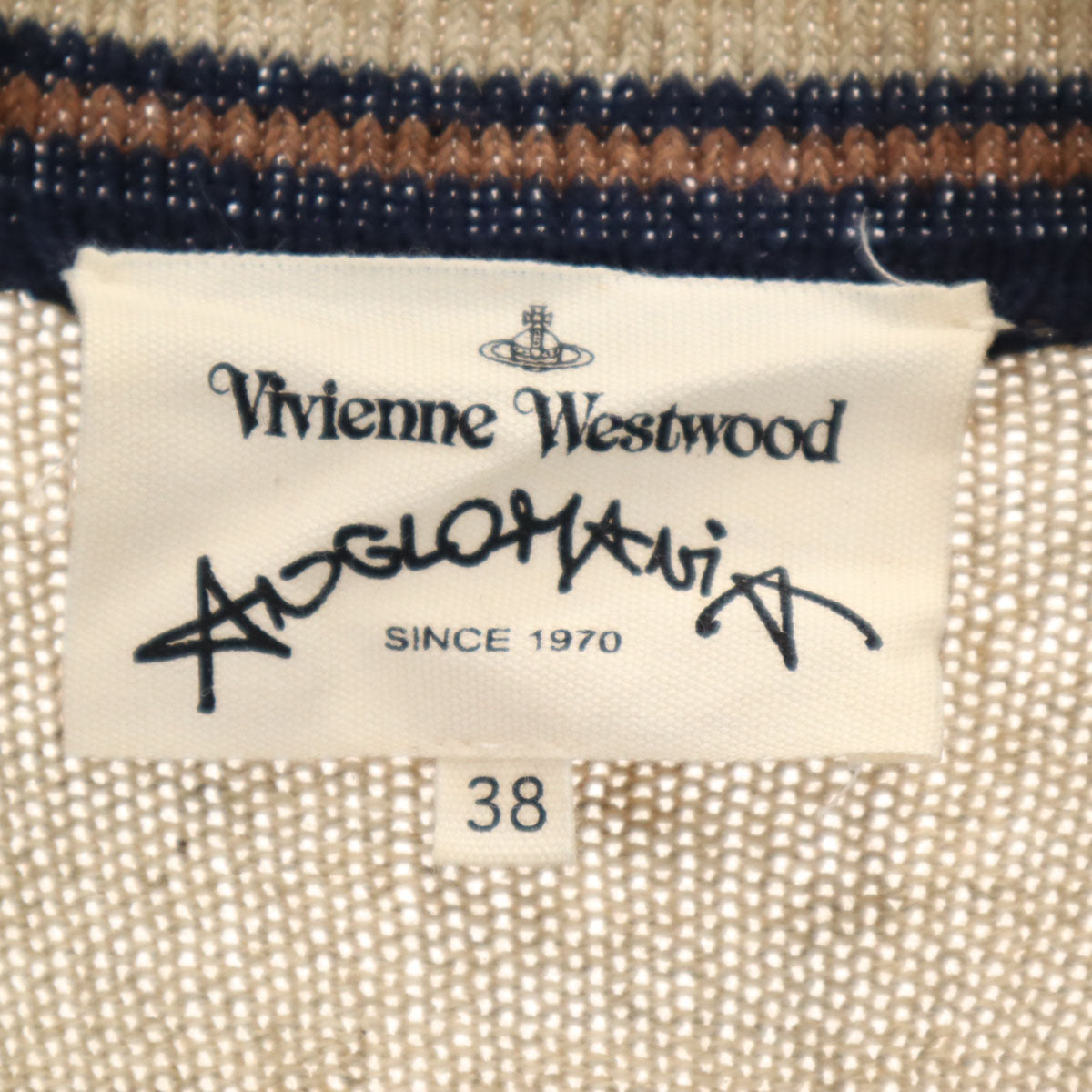 Vivienne Westwood ANGLOMANIA ヴィヴィアンウエストウッド アングロマニア 日本製 長袖 Vネック ニットカーディガン 38 ベージュ レディース