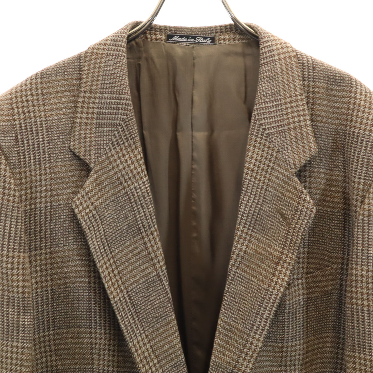 Emporio Armani エンポリオアルマーニ 90s イタリア製 リネンブレンド オールド チェック柄 テーラードジャケット 48 ブラウン メンズ