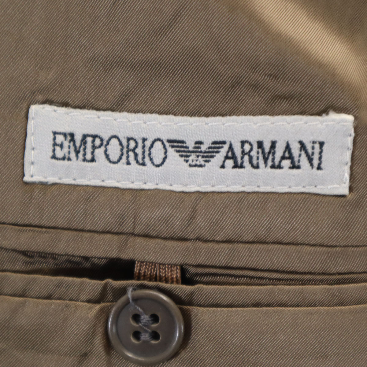 Emporio Armani エンポリオアルマーニ 90s イタリア製 リネンブレンド オールド チェック柄 テーラードジャケット 48 ブラウン メンズ