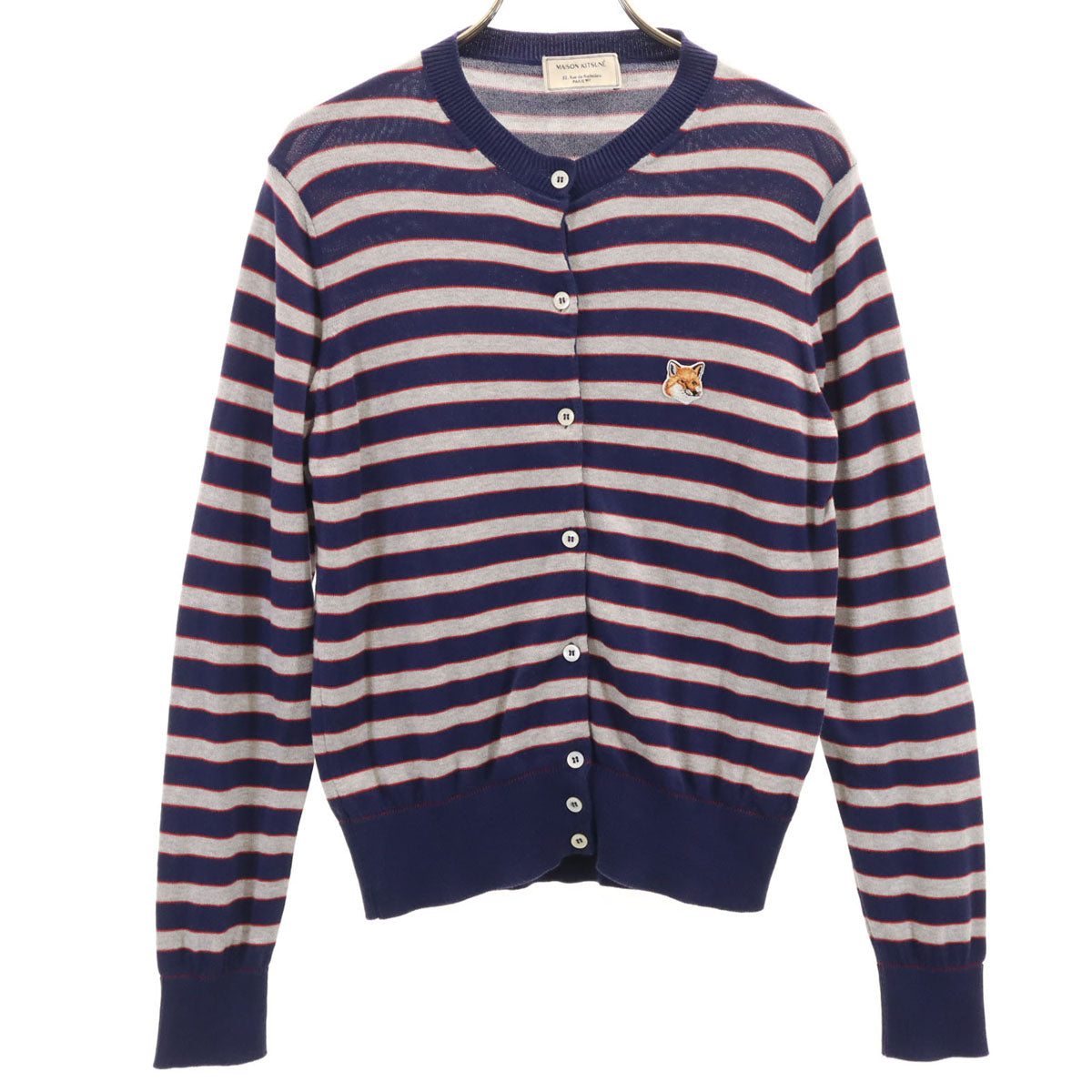MAISON KITSUNE メゾンキツネ イタリア製 ボーダー柄 長袖 ニットカーディガン S ネイビー レディース
