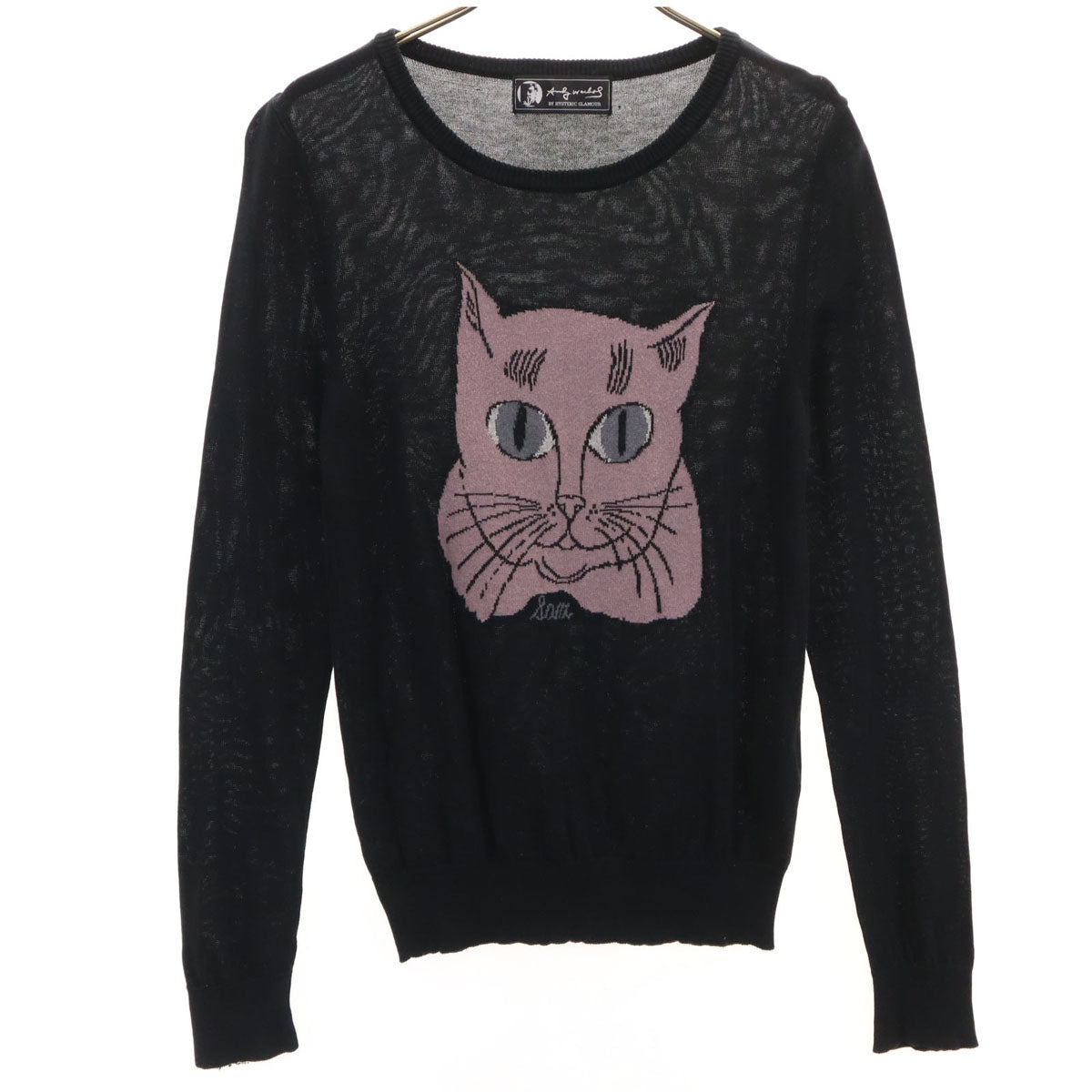 ANDY WARHOL BY HYSTERIC GLAMOUR アンディーウォーフォールバイヒステリックグラマー 日本製 キャット 長袖 ニット FREE ブラック 猫 セーター レディース