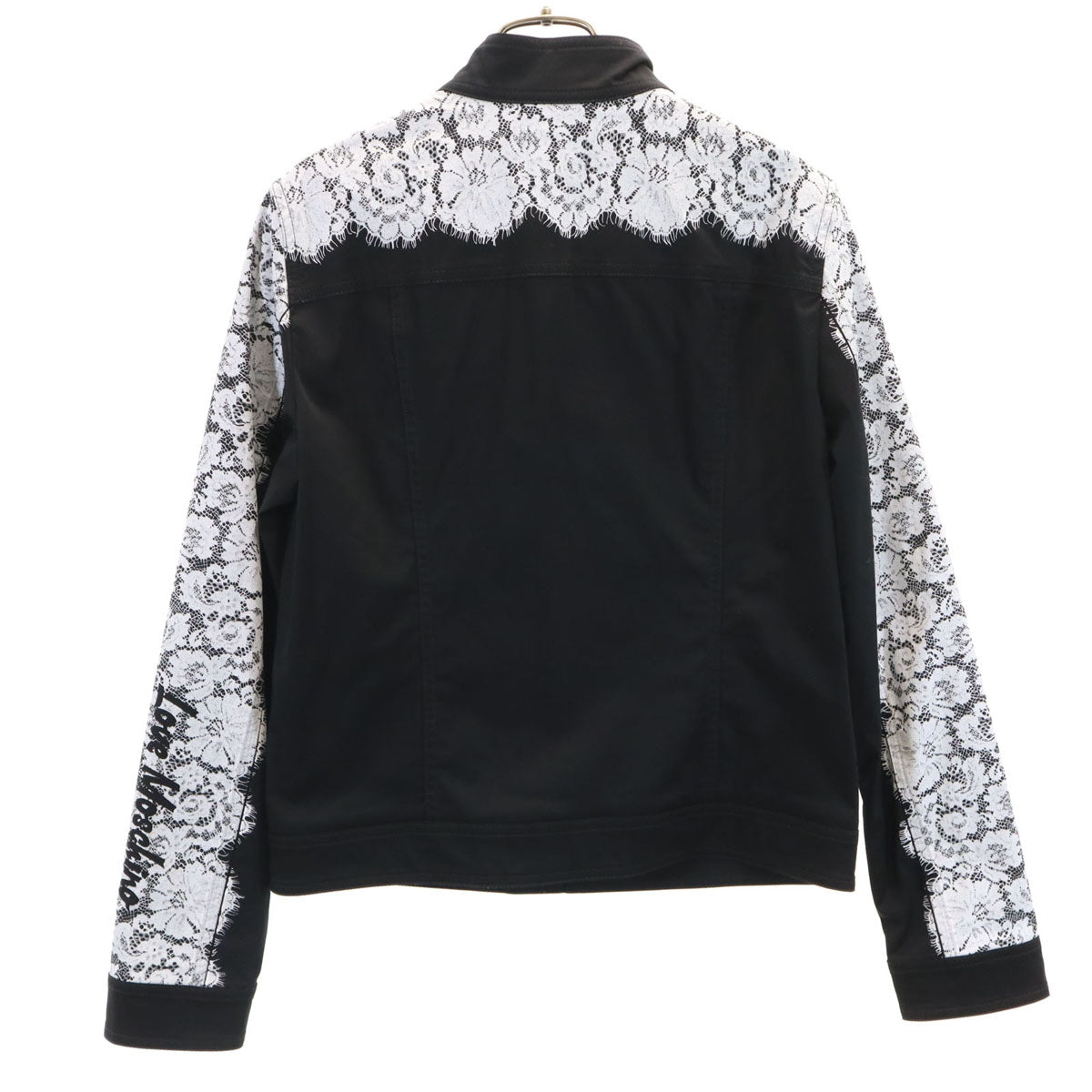LOVEMOSCHINO ラブモスキーノ イタリア製 レースプリント シングルライダースジャケット 42 ブラック レディース
