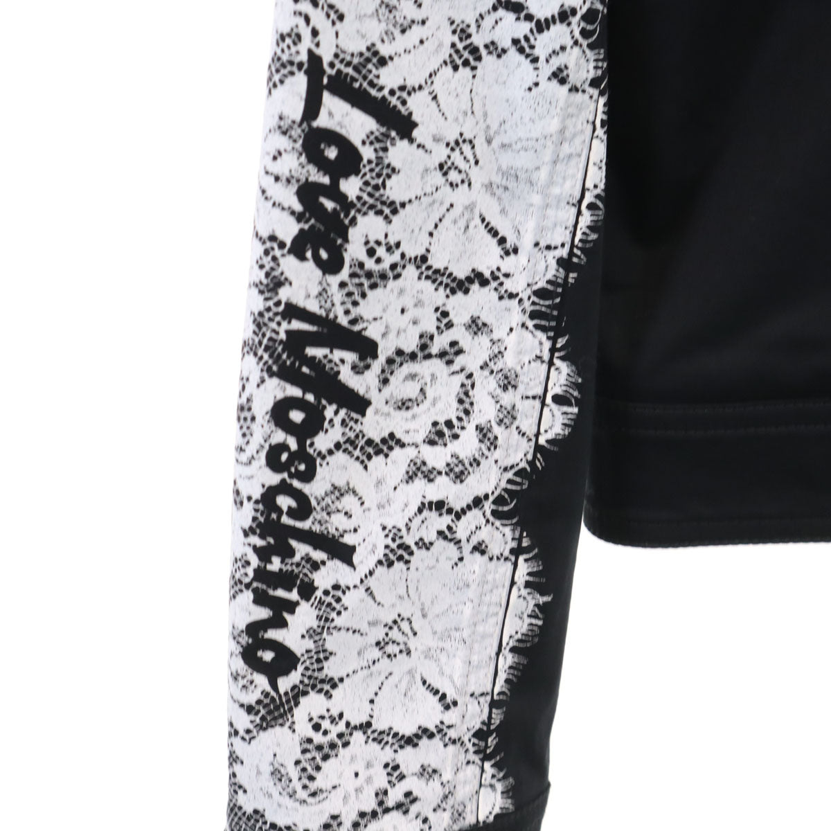 LOVEMOSCHINO ラブモスキーノ イタリア製 レースプリント シングルライダースジャケット 42 ブラック レディース