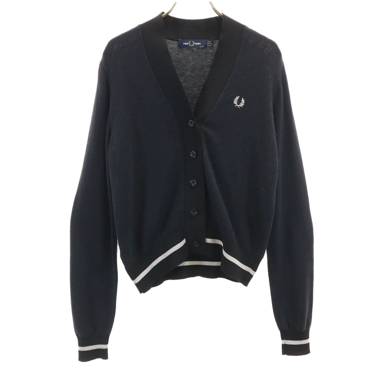 FRED PERRY フレッドペリー 長袖 Vネック ニットカーディガン 10 ブラック レディース