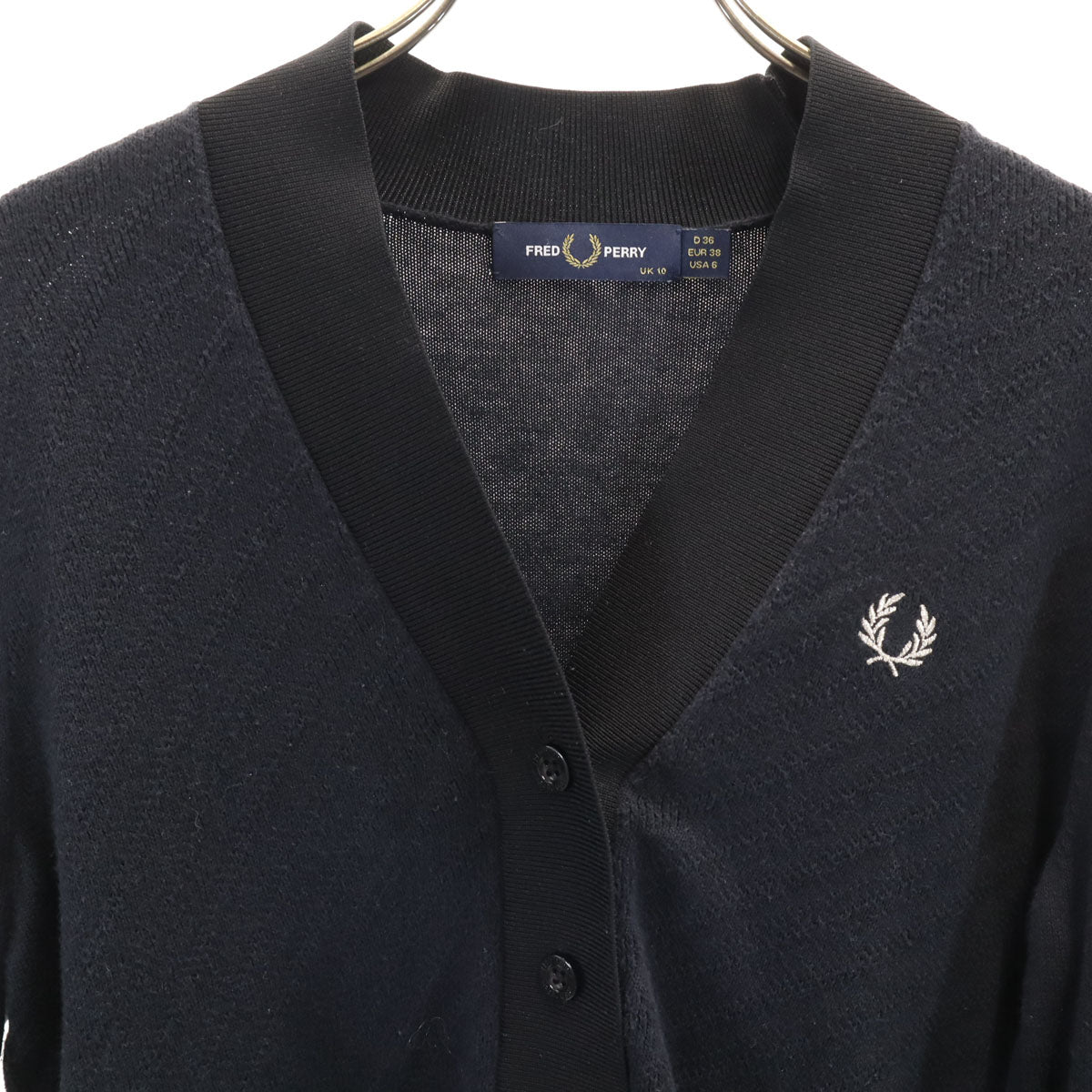 FRED PERRY フレッドペリー 長袖 Vネック ニットカーディガン 10 ブラック レディース