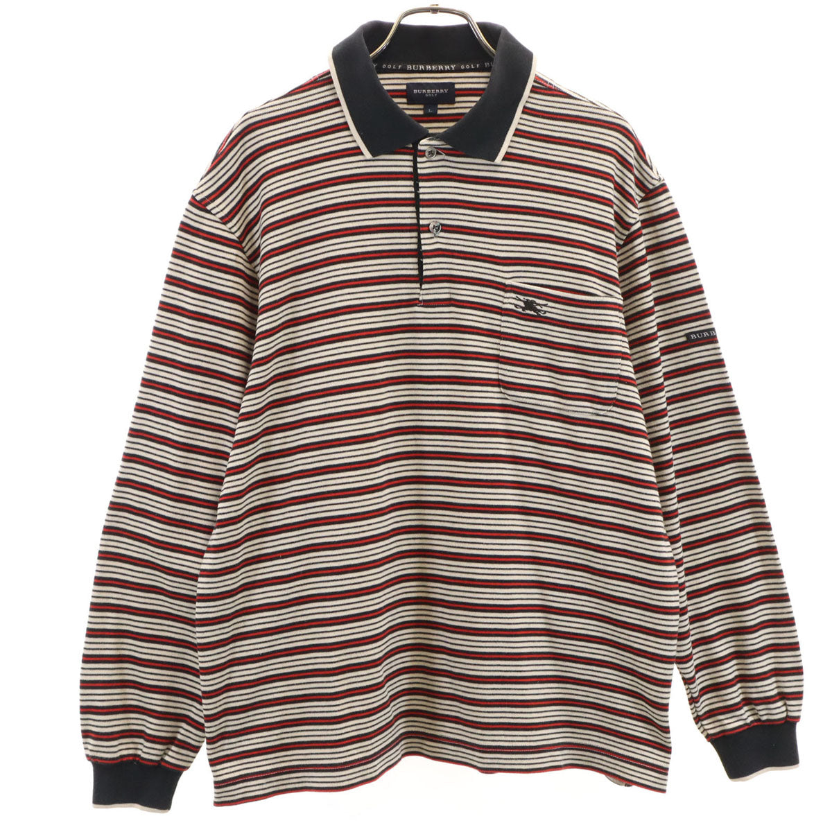 BURBERRY GOLF バーバリーゴルフ ボーダー柄 長袖 ポロシャツ L アイボリー メンズ
