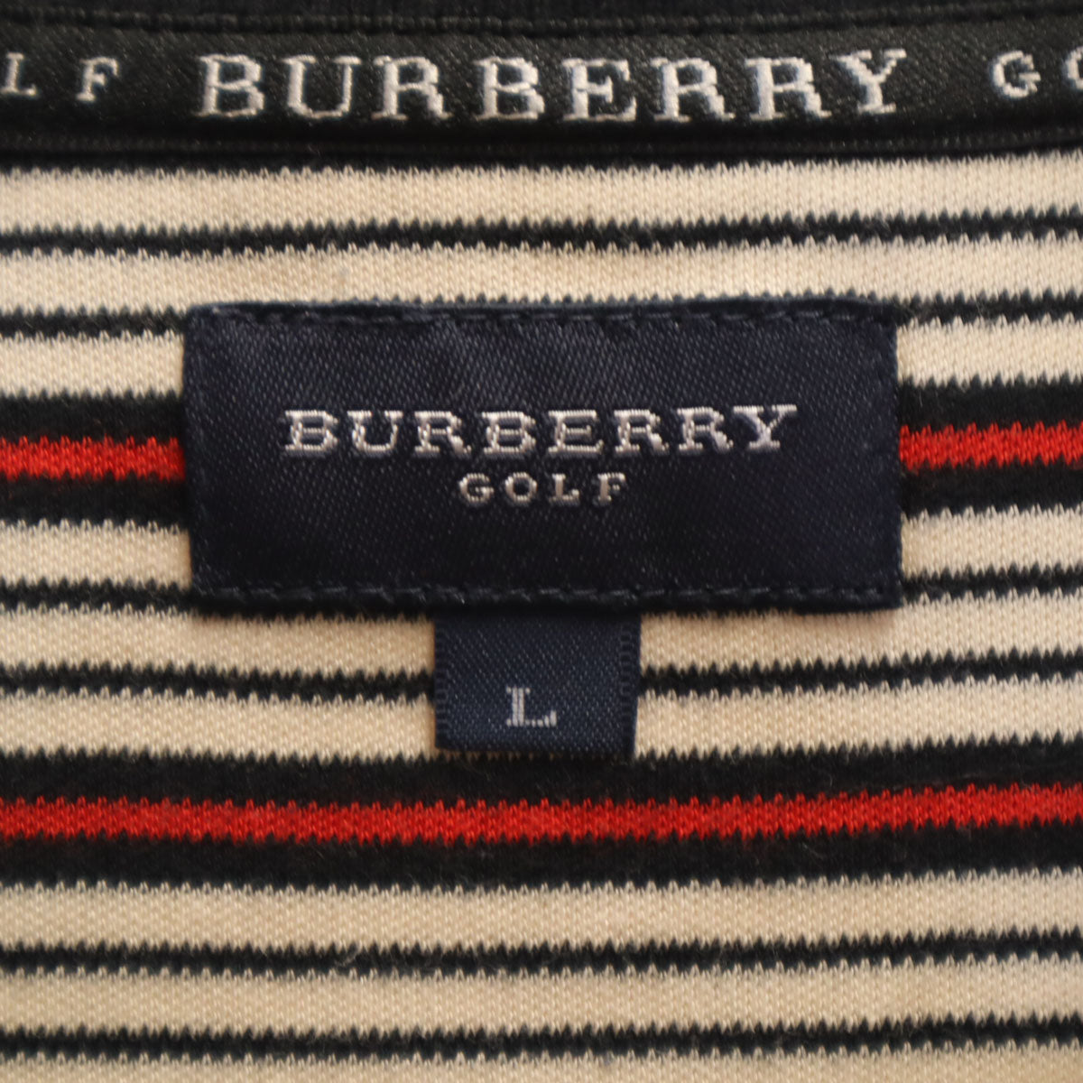 BURBERRY GOLF バーバリーゴルフ ボーダー柄 長袖 ポロシャツ L アイボリー メンズ