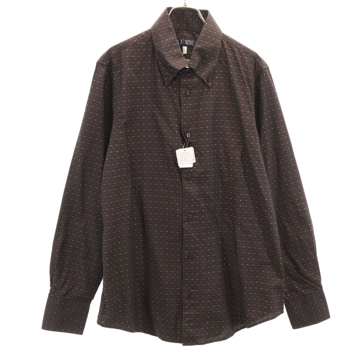 未使用 ARMANI JEANS アルマーニジーンズ イタリア製 総柄 長袖 ボタンダウンシャツ L ブラウン メンズ