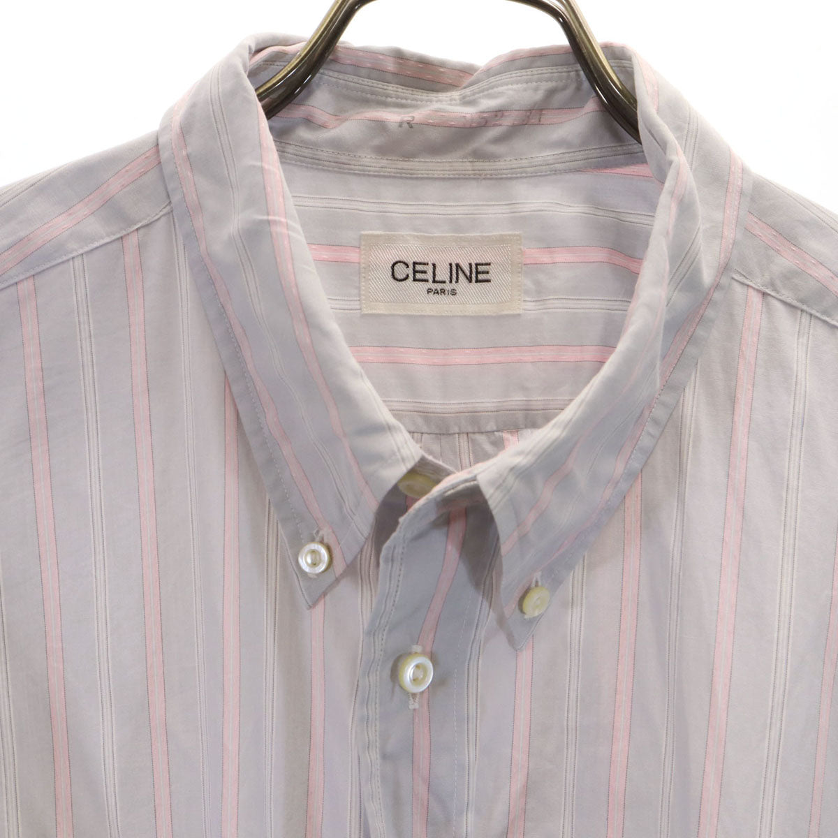 CELINE セリーヌ ストライプ柄 長袖 ボタンダウンシャツ グレー メンズ