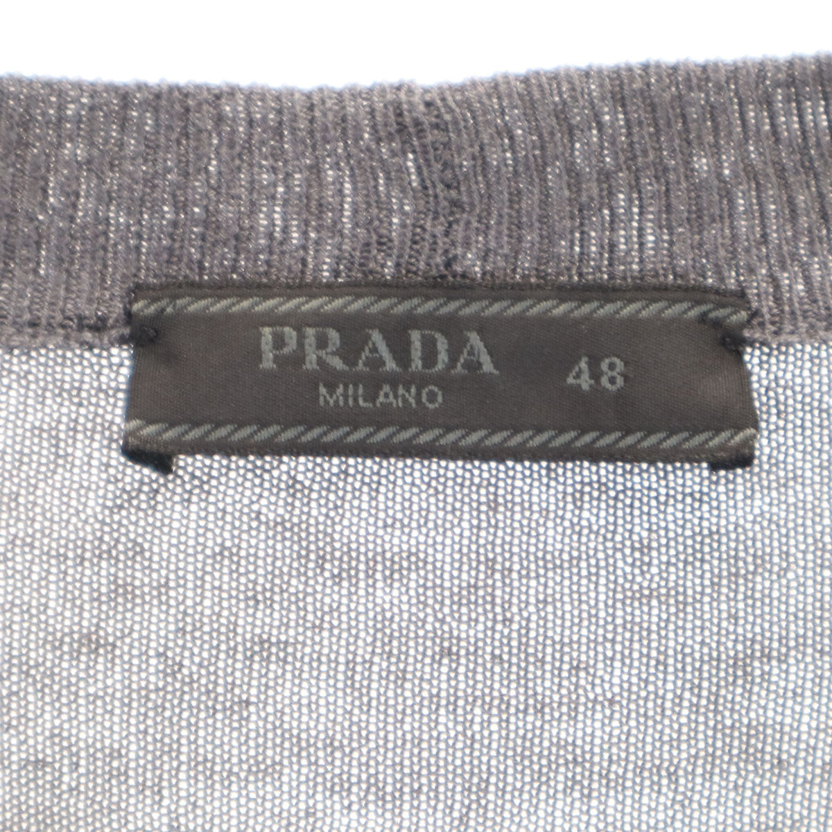 PRADA プラダ シルクブレンド 長袖 Vネック ニットカーディガン 48 チャコールグレー メンズ