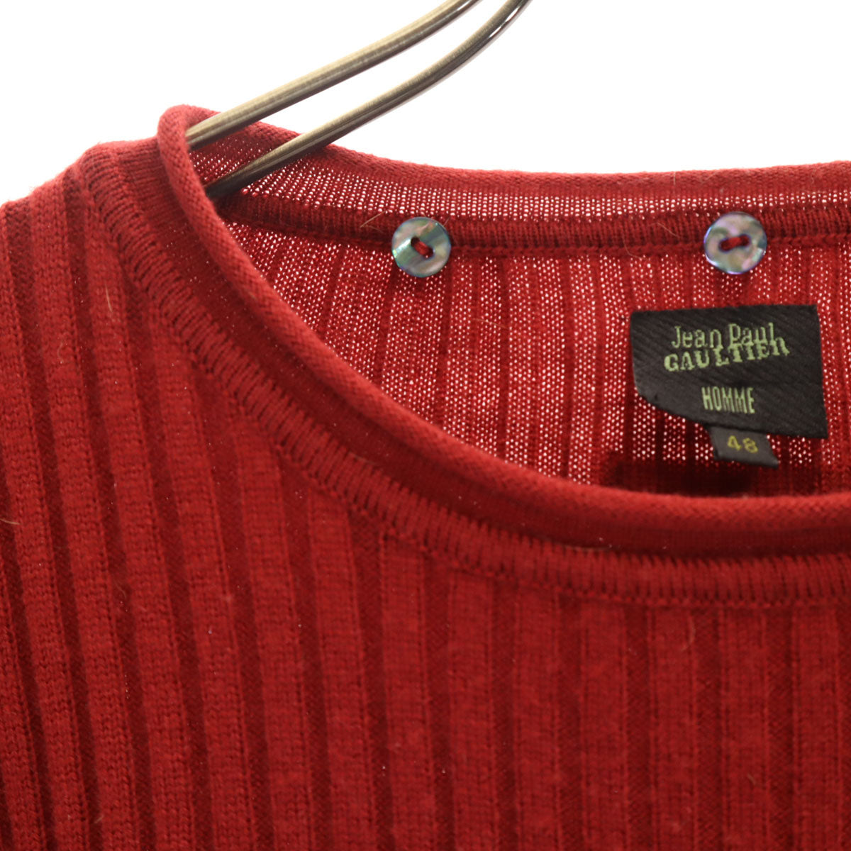 JEAN-PAUL GAULTIER ジャンポールゴルチエ 長袖 リブ ニット 48 レッド 襟ラビットファー セーター レディース
