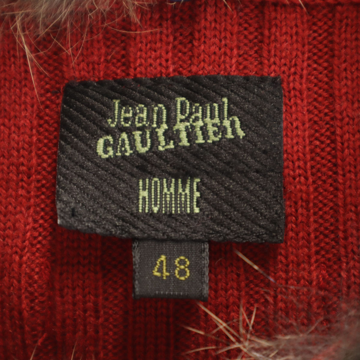 JEAN-PAUL GAULTIER ジャンポールゴルチエ 長袖 リブ ニット 48 レッド 襟ラビットファー セーター レディース