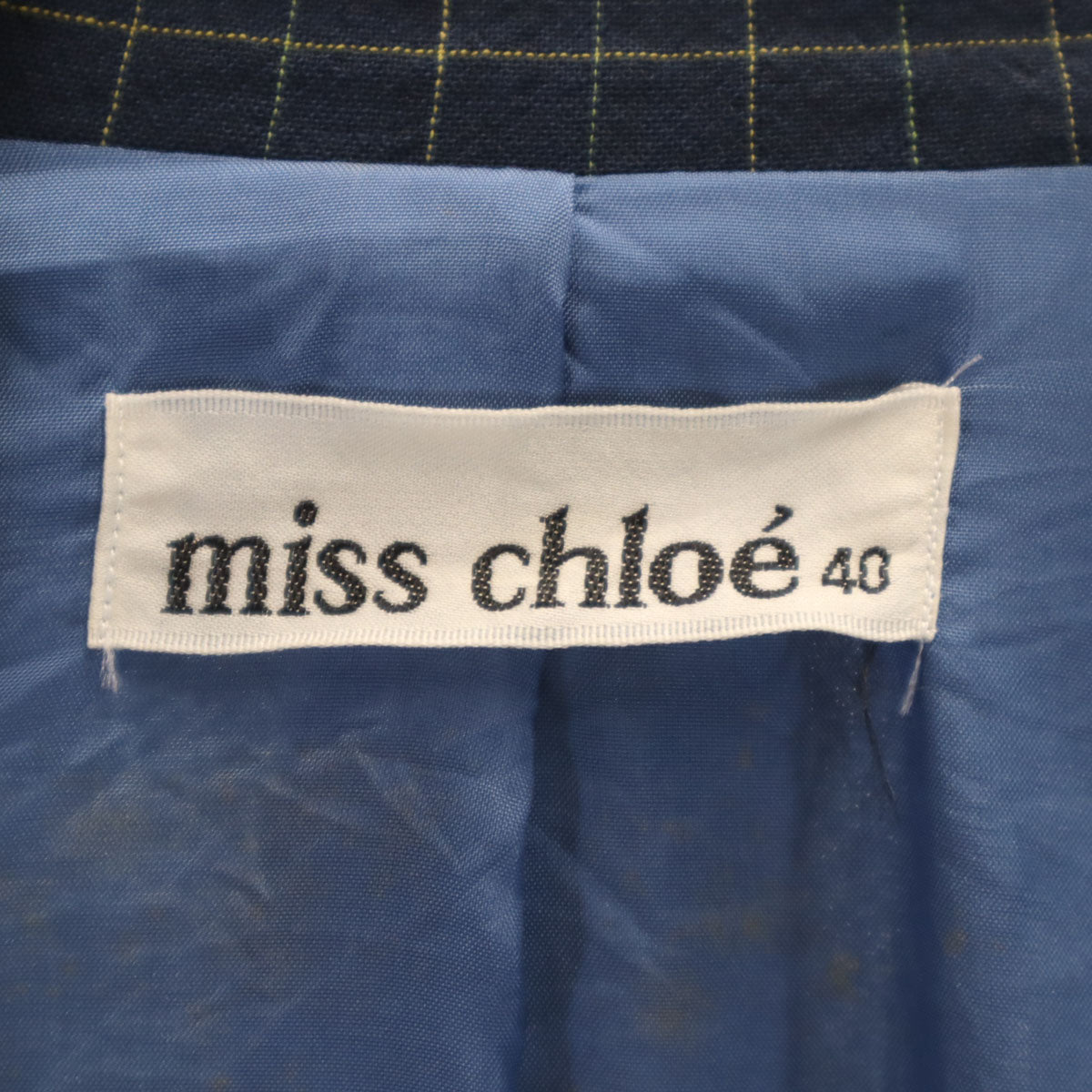 miss chloe ミスクロエ 日本製 チェック柄 ジャケット 40 ネイビー レディース