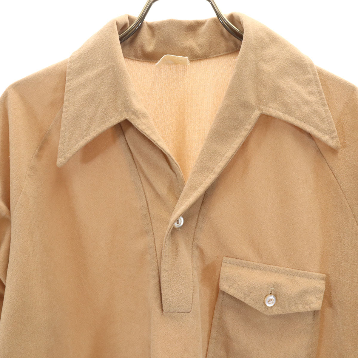 V’aboure 70s ヴィンテージ 長袖 スキッパーカラー シャツ M ベージュ メンズ
