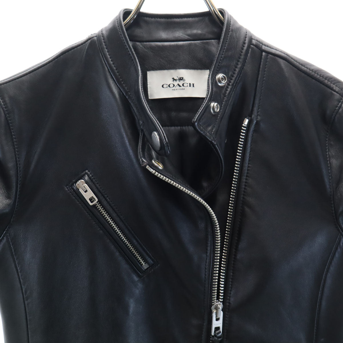 COACH コーチ 羊革 シープレザー ライダースジャケット S ブラック F86528 UPTOWN RACER JACKET レディース