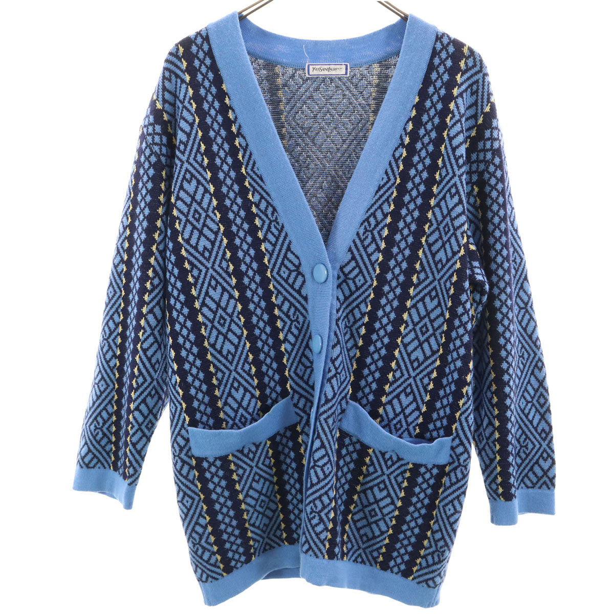 YVES SAINT LAURENT イヴサンローラン 90s オールド 総柄 長袖 Vネック