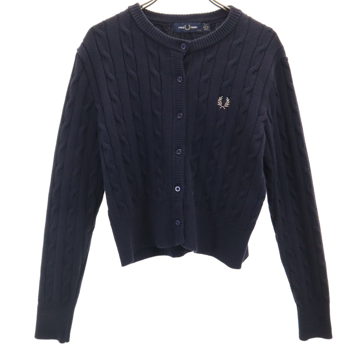 FRED PERRY フレッドペリー 長袖 ニットカーディガン 36 ダークネイビー系 レディース