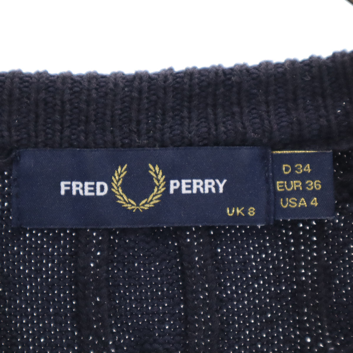 FRED PERRY フレッドペリー 長袖 ニットカーディガン 36 ダークネイビー系 レディース