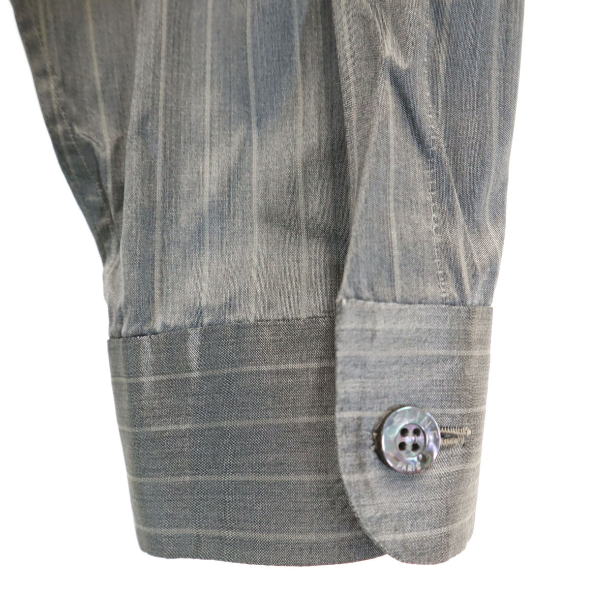 CELINE セリーヌ 90s オールド フランス製 ストライプ柄 長袖 ボタンダウンシャツ 42 グレー レディース