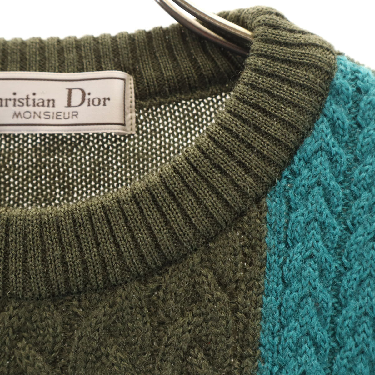 Christian Dior MONSIEUR クリスチャンディオール ムッシュ 90s 日本製 オールド 長袖 ケーブル セーター M カーキ ニット メンズ