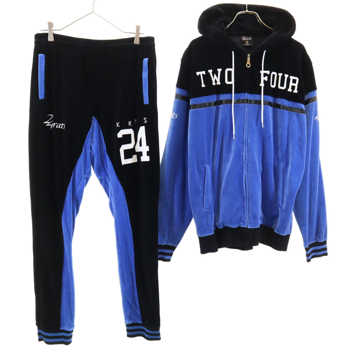24KARATS 24カラッツ 長袖 ベロア ジップパーカー 上下 セットアップ M ブルー系 バック付き メンズ