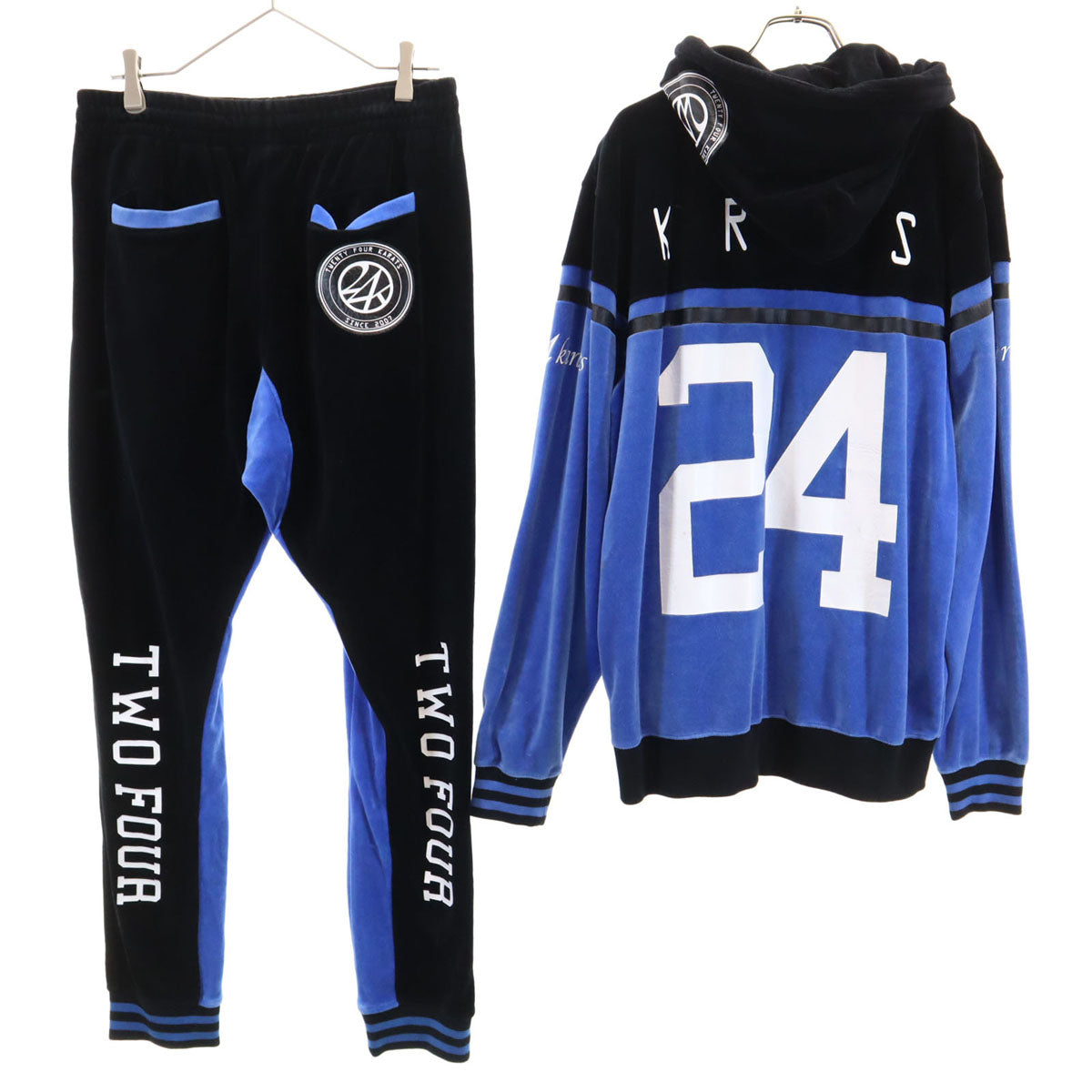 24KARATS 24カラッツ 長袖 ベロア ジップパーカー 上下 セットアップ M ブルー系 バック付き メンズ