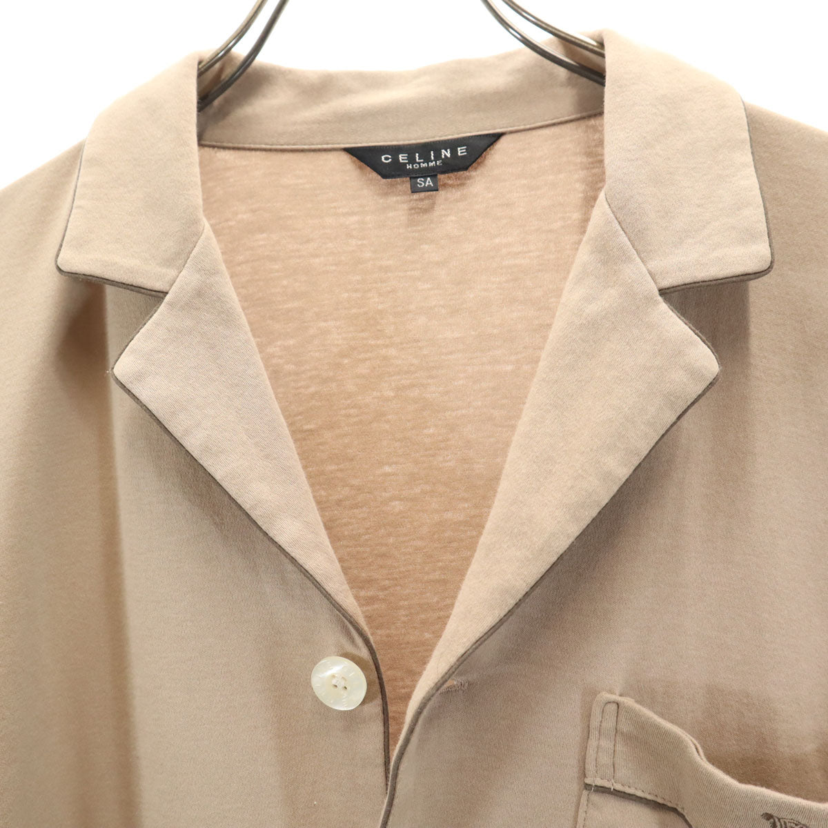 CELINE セリーヌ 日本製 開襟 長袖 パジャマ オープンカラーシャツ SA ベージュ メンズ