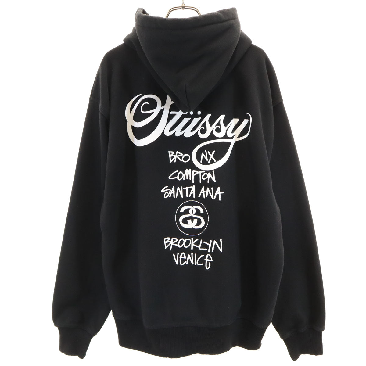 STUSSY ステューシー バックロゴ 長袖 スウェットパーカー M ブラック メンズ