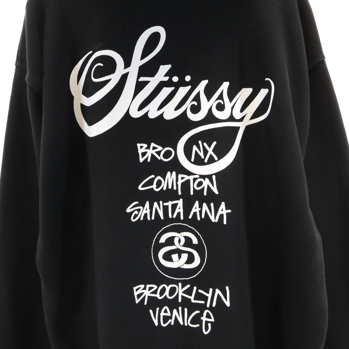 STUSSY ステューシー バックロゴ 長袖 スウェットパーカー M ブラック メンズ