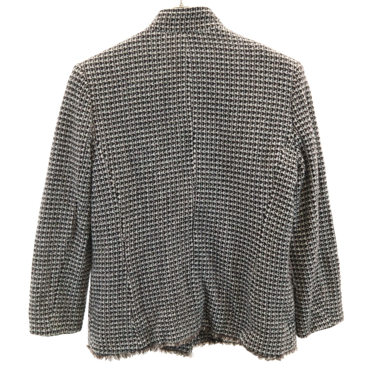 美品 HANAE MORI 森英恵 ハナエモリ 千鳥柄 スタンドカラー ジャケット 40 グレー レディース