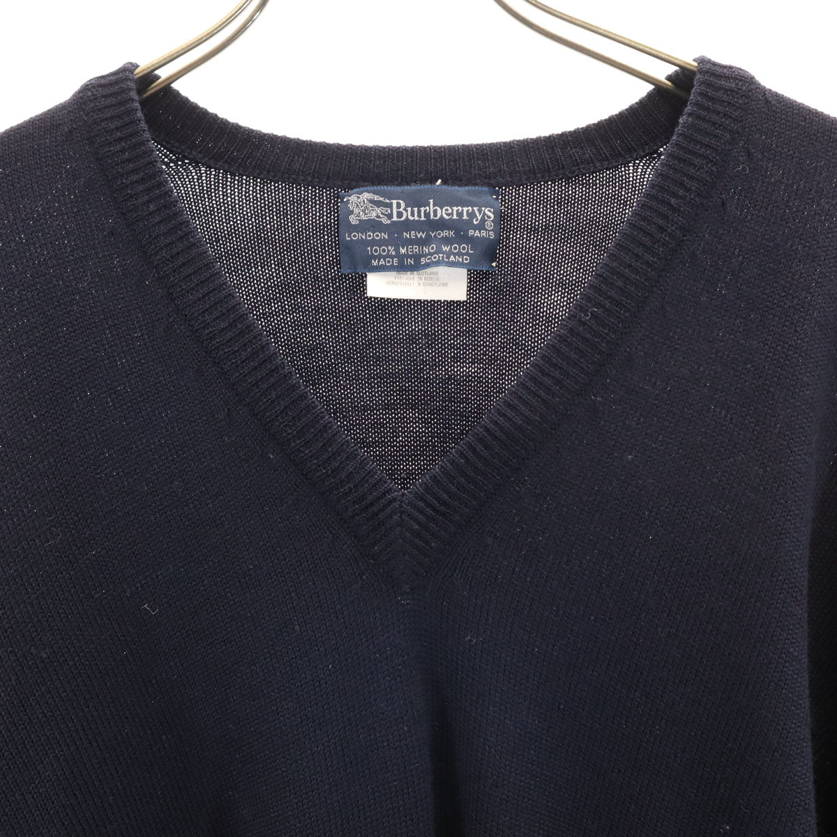 Burberrys バーバリーズ 90s スコットランド製 オールド 長袖 Vネック セーター S ネイビー ニット メンズ