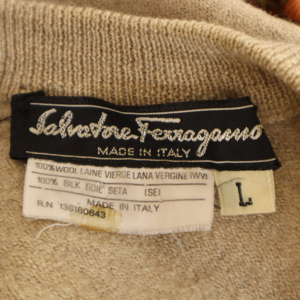Salvatore Ferragamo サルヴァトーレフェラガモ 90s イタリア製 オールド 花柄 長袖 シルク切替 ニット L ベージュ セーター レディース