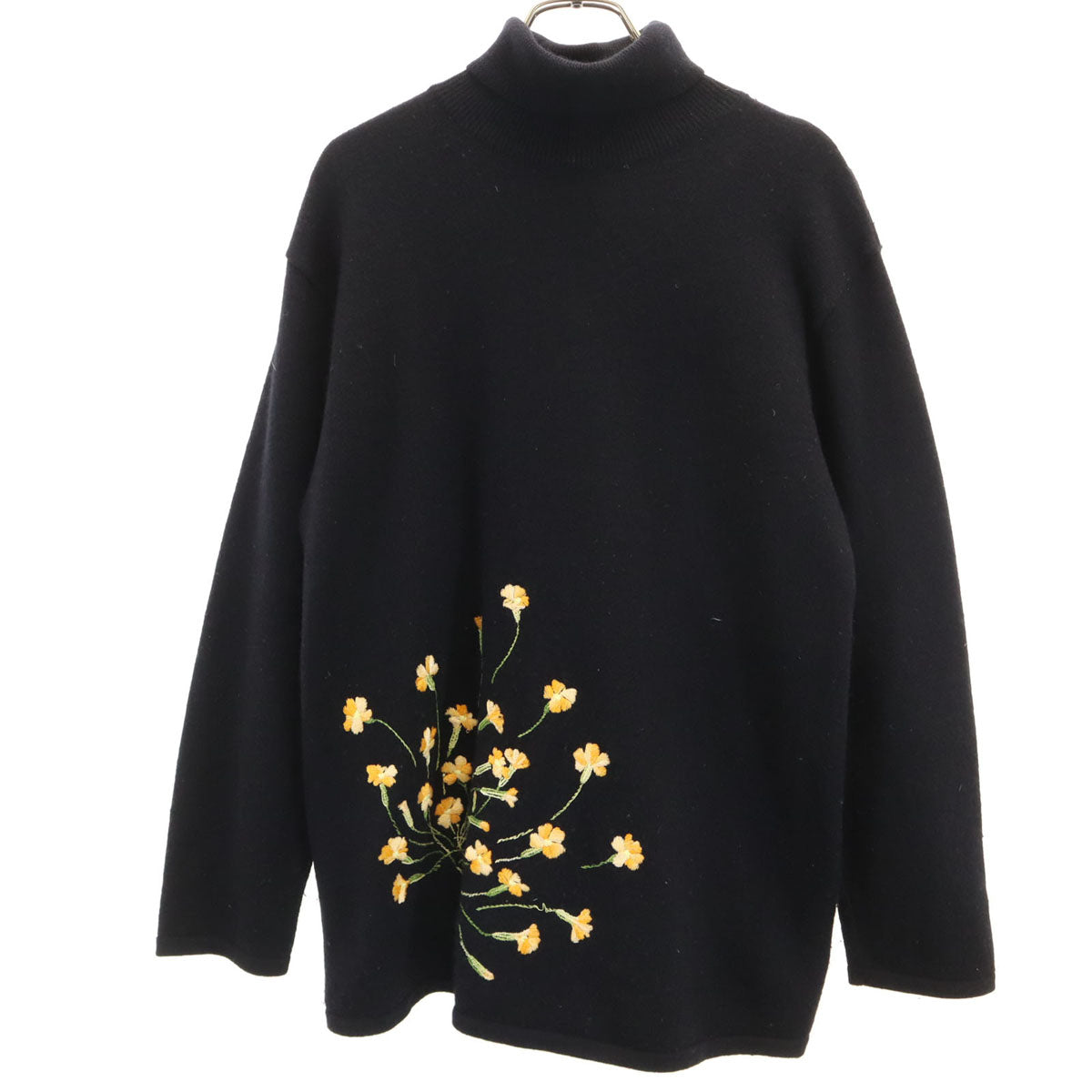 KENZO ケンゾー 90s 日本製 オールド 花刺繍 長袖 タートルネック セーター 2 ブラック ニット レディース